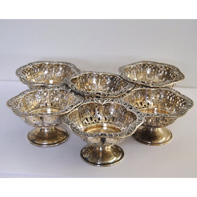 Early 1900s Edwardian Sterling Silver Epergne Centerpiece Filigree Dishes Baskets- Set of 7 For Sale In Salt Lake City - Image 6 of 12