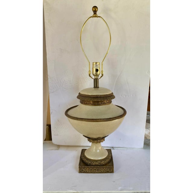 Brass Currey & Company Neoclassical Style Urn Form Brass Ceramic Table Lamp For Sale - Image 8 of 8