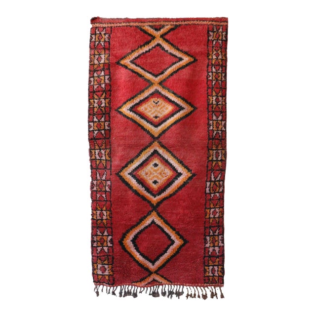 Moroccan Vintage Red Rug - 3'8" X 7'4" Ft For Sale
