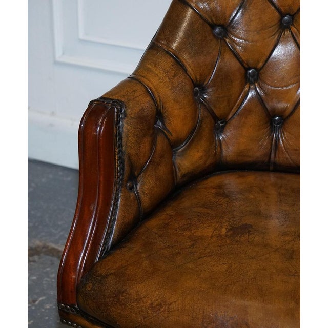 Antique Chesterfield Georgian Style Desk Chair in Hand Dyed Leather For Sale - Image 6 of 16