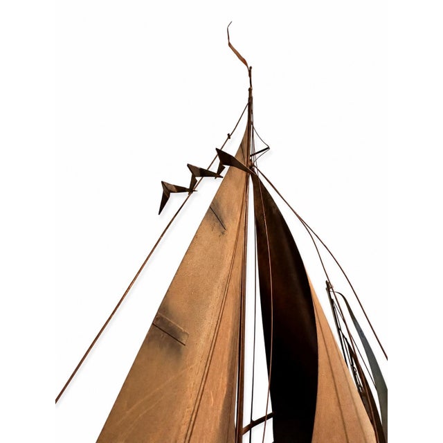 Metal Vintage Curtis Jere/Artisan House Signed 1977 Brass Sailboat & Buoy Wall Sculpture For Sale - Image 7 of 7