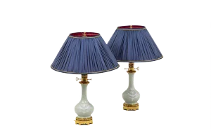 Lamps in Celadon Porcelain, 1880s, Set of 2