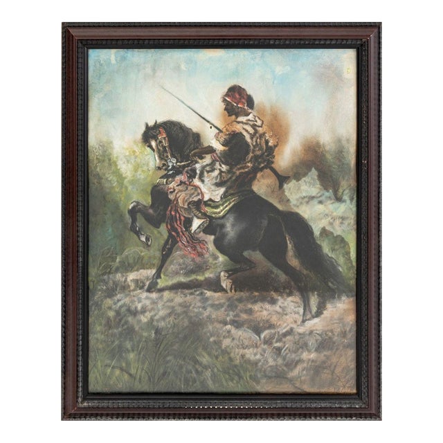 French School Arabic Horseman Pastel, 19th C. For Sale