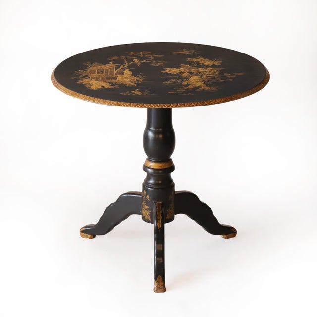 Chinoiserie Vintage Gold Hand Painted Chinoiserie Round Table For Sale - Image 3 of 8