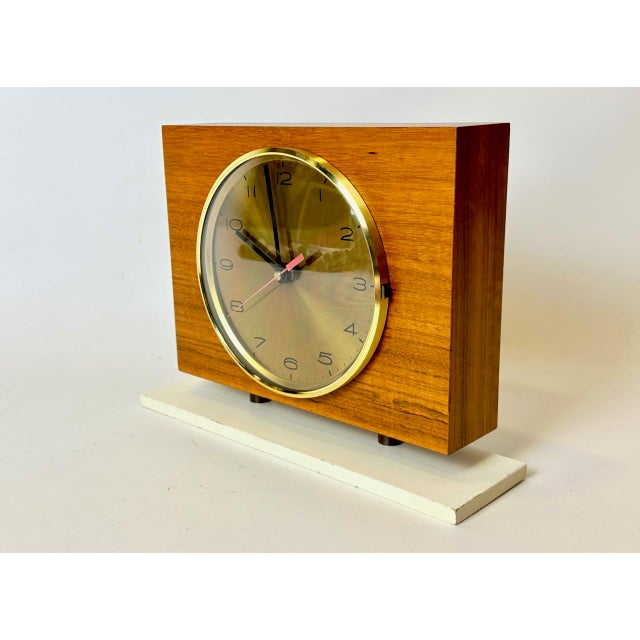 Brown Mid-Century Modern Teak and Brass Table Clock from Emes, 1960s For Sale - Image 8 of 17