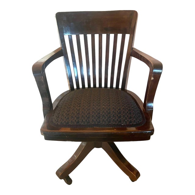 Early 20th Century Antique Swivel and Rock Upholstered Bankers Chair For Sale