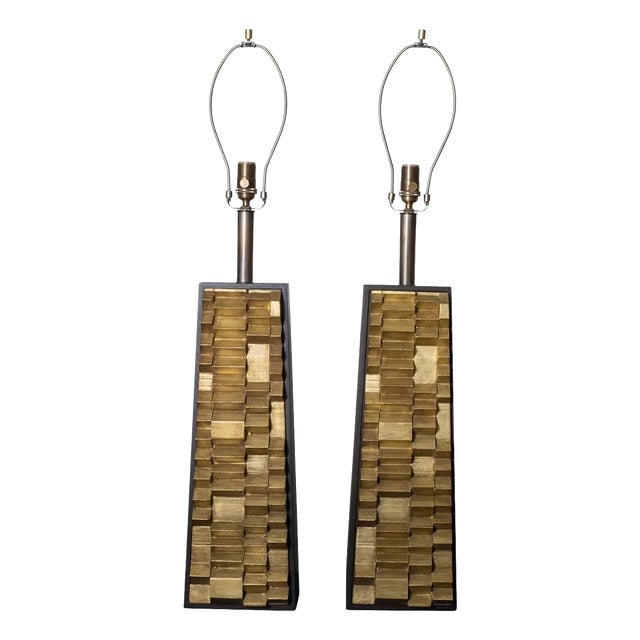 Pair of Brutalist Gilt Metal Lamps by Laurel Lighting Co. For Sale