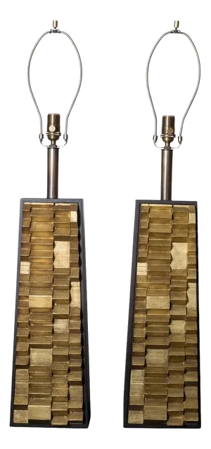 Pair of Brutalist Gilt Metal Lamps by Laurel Lighting Co.