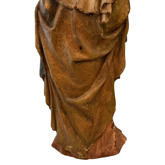 Wood 16th/17th Century Carved Gilt and Polychromed Madonna and Child Sculpture For Sale - Image 7 of 7