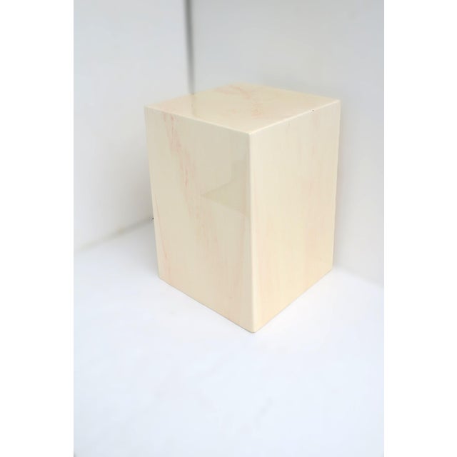 Postmodern Pedestal Side Table Marble Look For Sale - Image 3 of 12