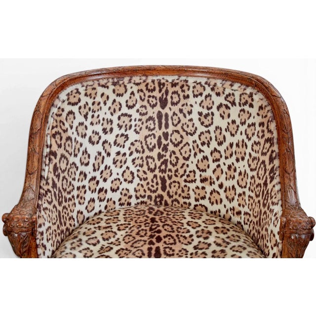 Louis XVI Style Carved Ram’s Head Armchairs in Leopard Upholstery- A Pair For Sale - Image 10 of 11