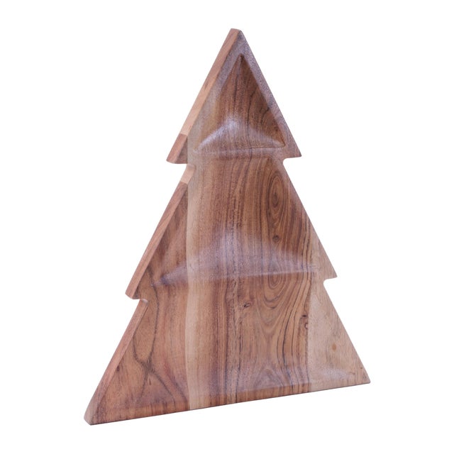 Kenneth Ludwig Chicago Wood Christmas Tree Divided Serving Tray 16"L For Sale - Image 4 of 4