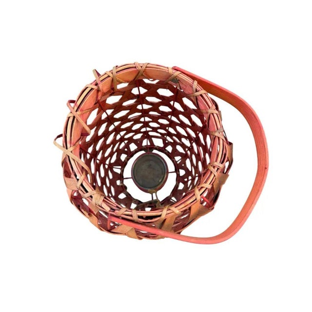 Wood Vintage Woven Wood Hurricane Lantern Candle Holder With Glass Insert & Sculptural Handle For Sale - Image 7 of 8