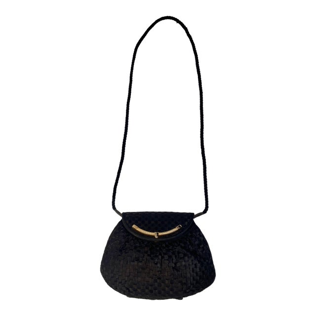1980s Black Woven Ribbon Evening Bag For Sale