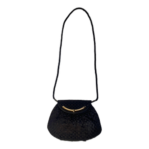 1980s Black Woven Ribbon Evening Bag