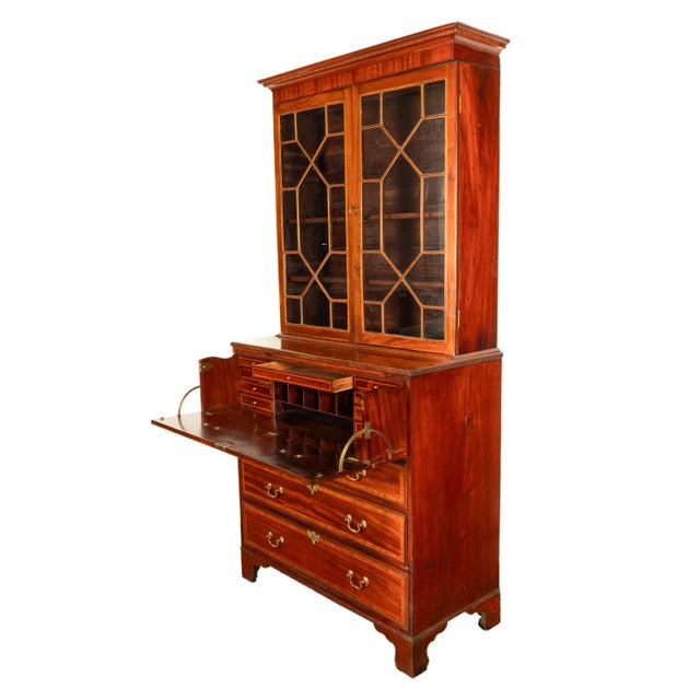 Antique Georgian Inlaid Mahogany Bureau Bookcase Butler's Secretary Desk 1780 For Sale - Image 12 of 16