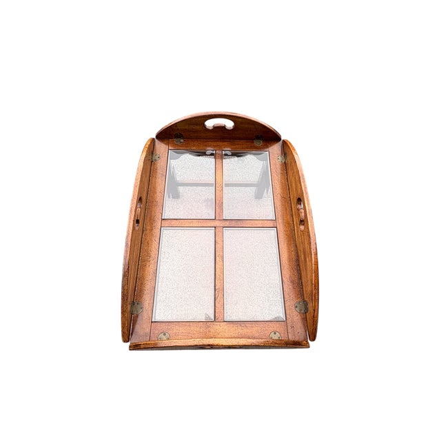 Wood Late 20th Century Wooden Butler's Tray Table With Glass Inset Panels For Sale - Image 7 of 18