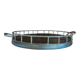20" Round Solid Copper Hollywood Regency "Chinoiserie" Faux Bamboo Tray For Sale