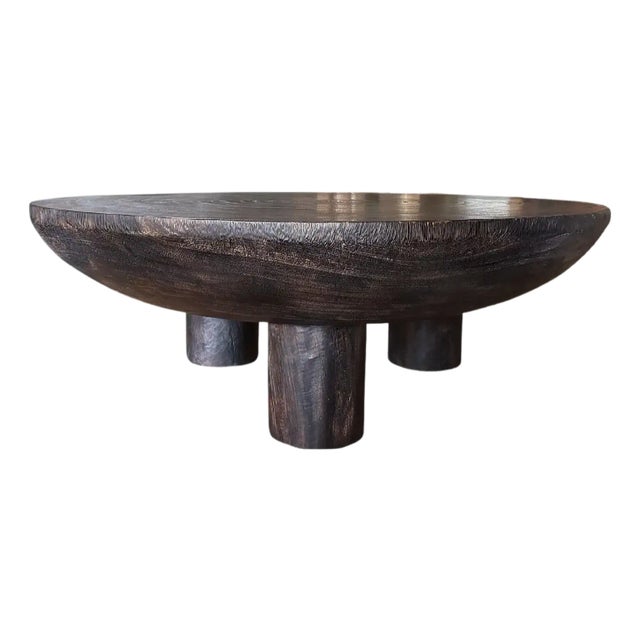 Suar Wood Round Table, Espresso Finish, Modern Organic For Sale