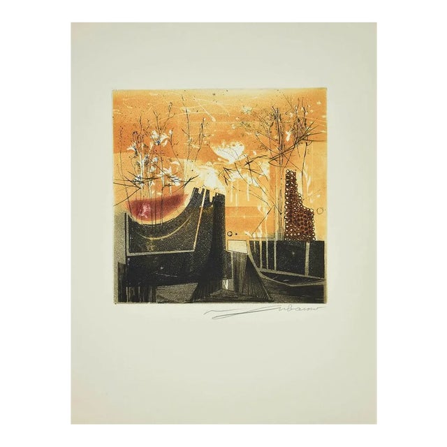 René Lubarow - Le Papillon Pressé - Etching - 1978 For Sale