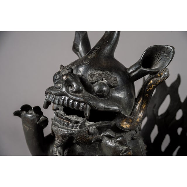 Black Pair Antique Chinese Bronze Foo Dog Shishi Incense Burners Qing Republic For Sale - Image 8 of 9