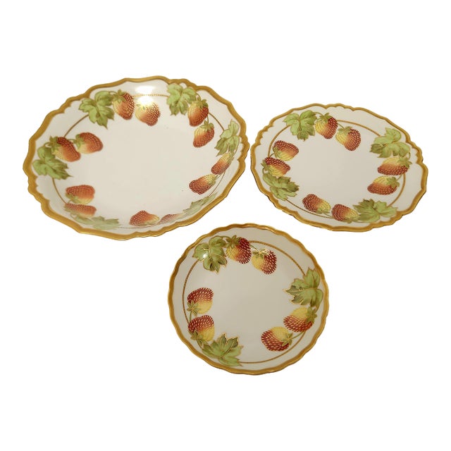 Limoges 1890s Porcelain Set Art Nouveau Strawberries 25 Pc For Sale