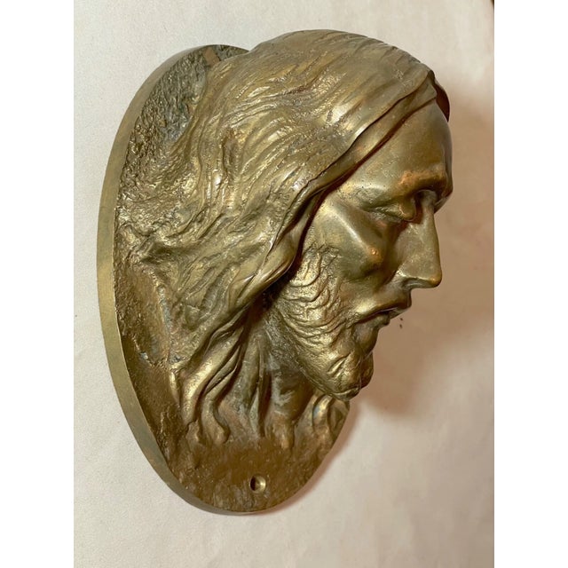 Religious 1940s Very Heavy Religious Jesus Christ Brass Wall Plaque Relief Sculpture Statue For Sale - Image 3 of 9