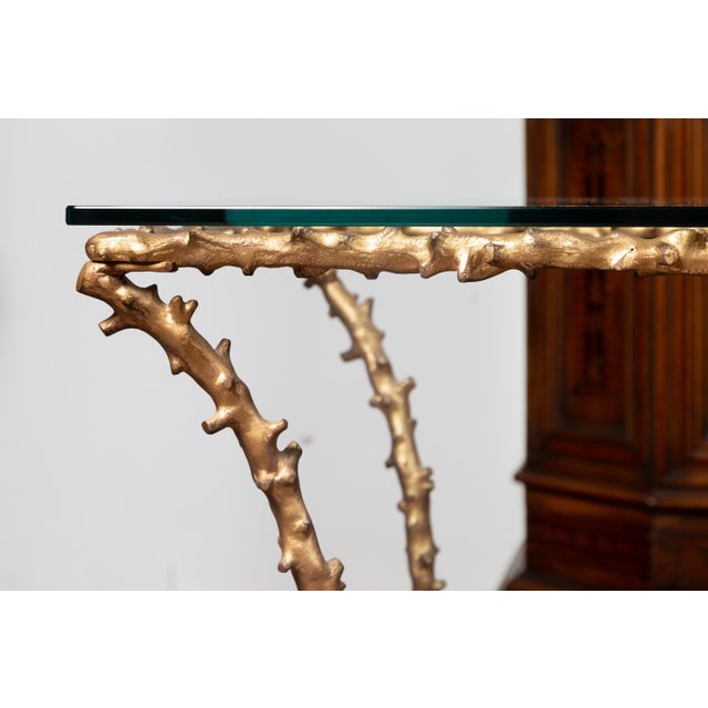 Pair of Midcentury Gilt Bronze Glass Tops Console Tables with Faux Bois Motifs For Sale - Image 12 of 12