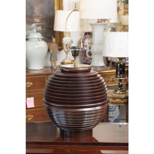 Pair of Ribbed Mahogany Table Lamps For Sale In West Palm - Image 6 of 8