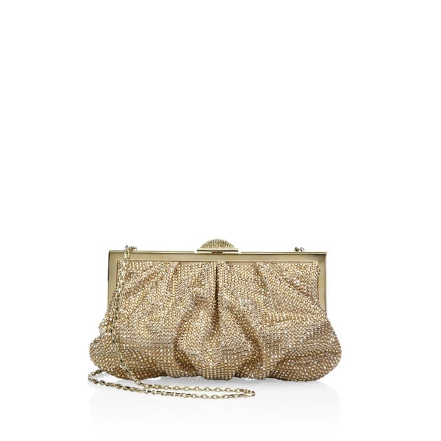 2020s 2023 Judith Leiber Natalie Crystal Clutch Shoulder Evening Bag Minaudiere Champagne Gold For Sale - Image 5 of 11