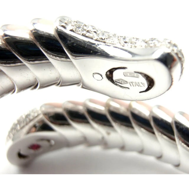 Metal Roberto Coin 18k White Gold Enamel Ruby Diamond Cobra Bangle Bracelet, size 7 For Sale - Image 7 of 8