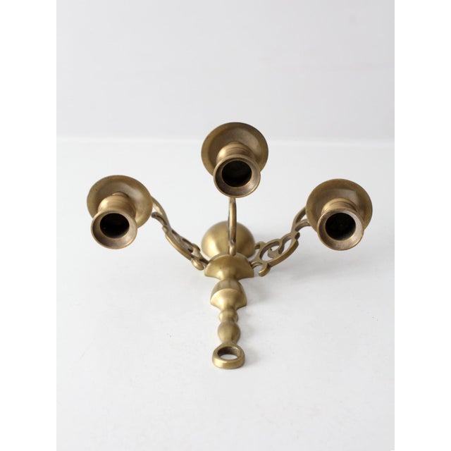 Vintage Brass Three Arm Wall Candle Sconce For Sale - Image 10 of 14