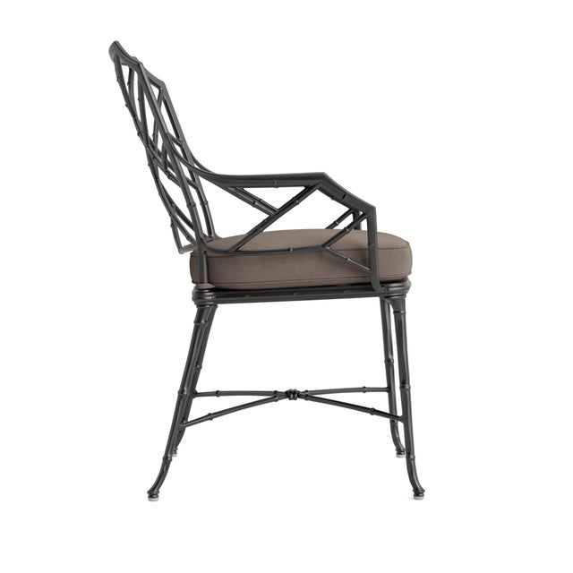 Contemporary Brown Jordan Calcutta Arm Chair, Textured Pewter frame with Fusion Taupe fabric For Sale - Image 3 of 11