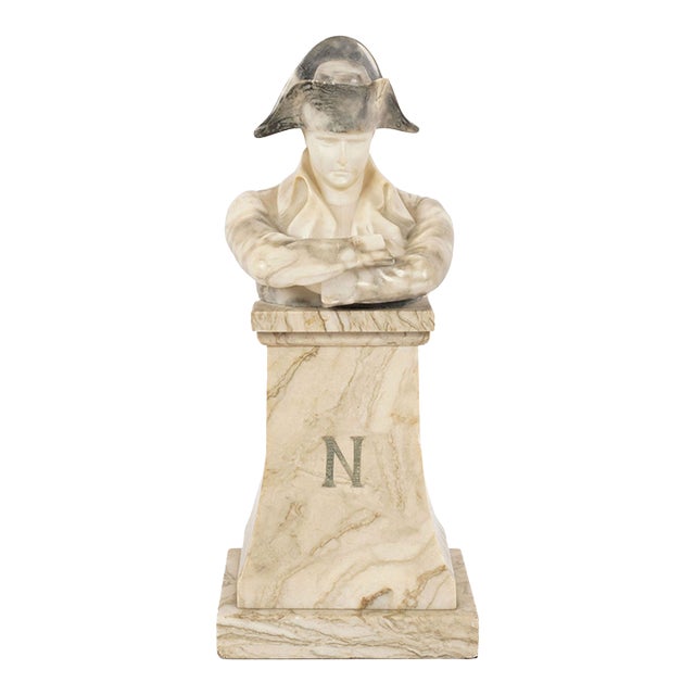 Signed Valmore Gemignani Marble Bust of Napoleon on Pedestal / Italian Art Deco Neoclassical Sculpture For Sale