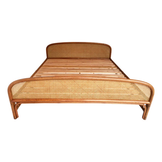 Double Bed in Rattan and Vienna Straw by Gervasoni, 1970s For Sale