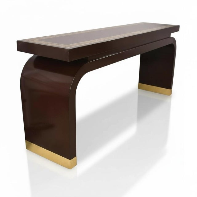 Wood Asian Modern Ming Style Lacquer and Brass Console Table by Baker Furniture For Sale - Image 7 of 8
