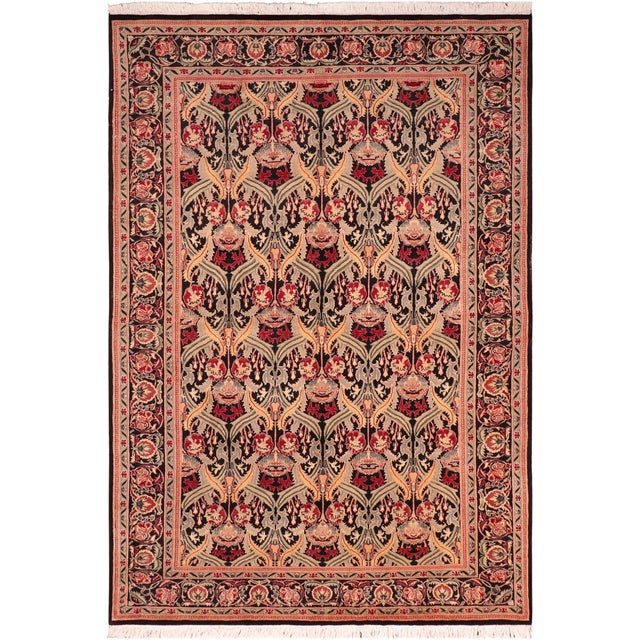Ikat Floral 1990's Pak-Persian Black/Red Wool Rug - 6'0'' X 9'5'' For Sale - Image 9 of 9