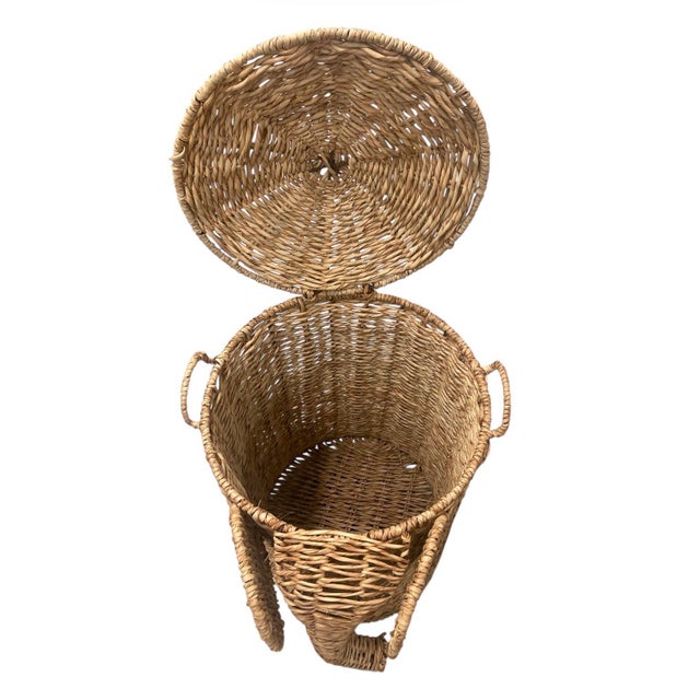 Woven Wicker Elephant Laundry Hamper With Lid For Sale - Image 4 of 9