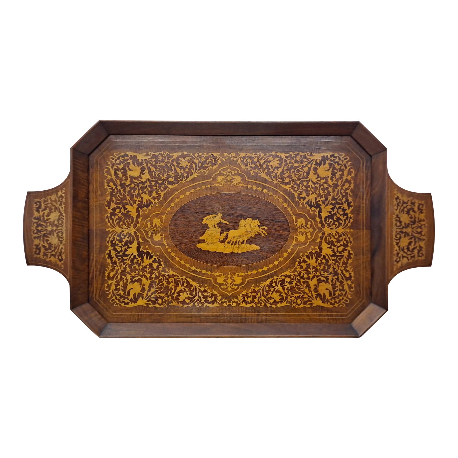 Vintage Italian Wood Inlay Tray W/Music Box Chairish