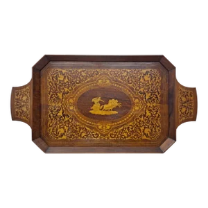 Vintage Italian Wood Inlay Tray W/Music Box