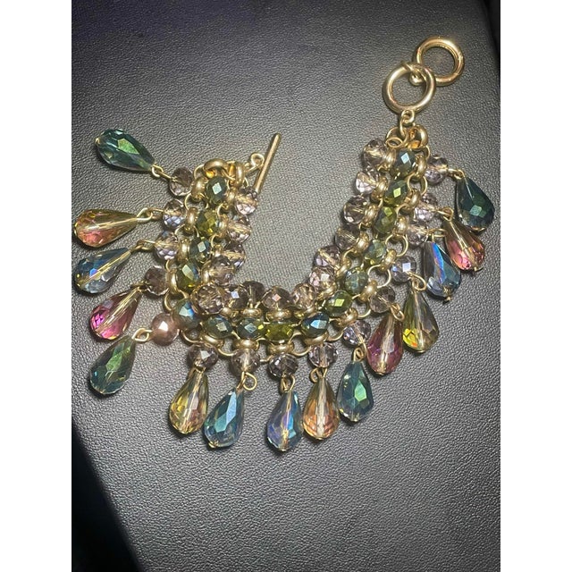 1960s 1960s High End Ab Teardrop Bracelet With Faceted Swavarski Crytals on Woven Polished Mesh Chain For Sale - Image 5 of 5