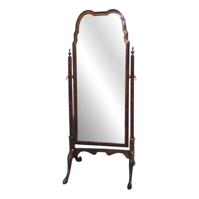 Queen Anne Walnut Cheval Mirror, 1920 For Sale