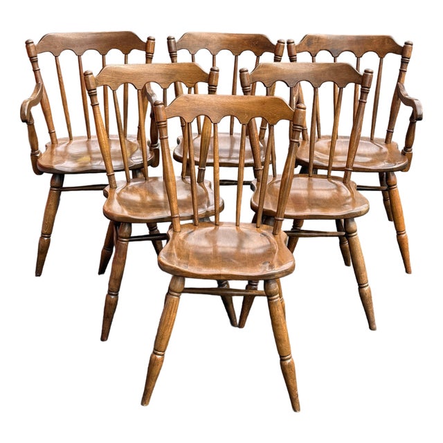 Mid 20th Century Cushman Classics Solid Maple Windsor Dining Chairs - Set of 6 For Sale