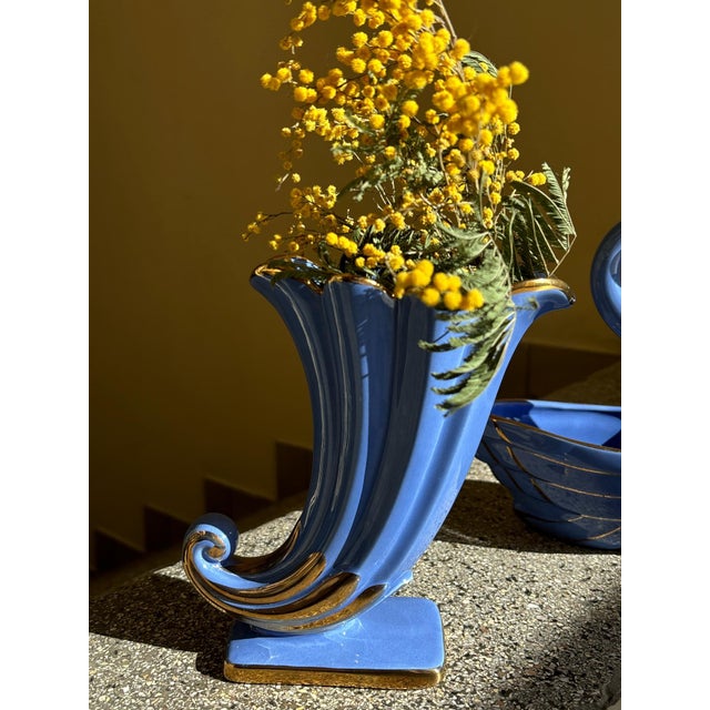 Blue Vase and Container with Gold Decorations by Arthur Percy for Gefle, 1930s, Set of 2 For Sale - Image 4 of 13