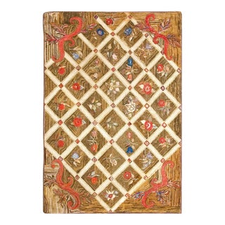 1870s Brown Diamond Folk Art Antique American Hooked Rug 5'0" X 7'3" Woven Wool Carpet For Sale