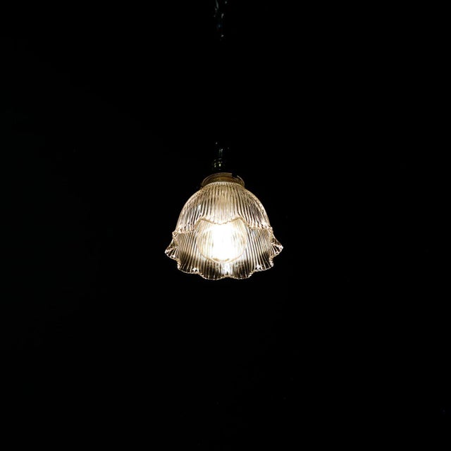 Industrial 1940s Holophane Clear Glass Vintage Industrial Pendant Light 12 For Sale - Image 3 of 17