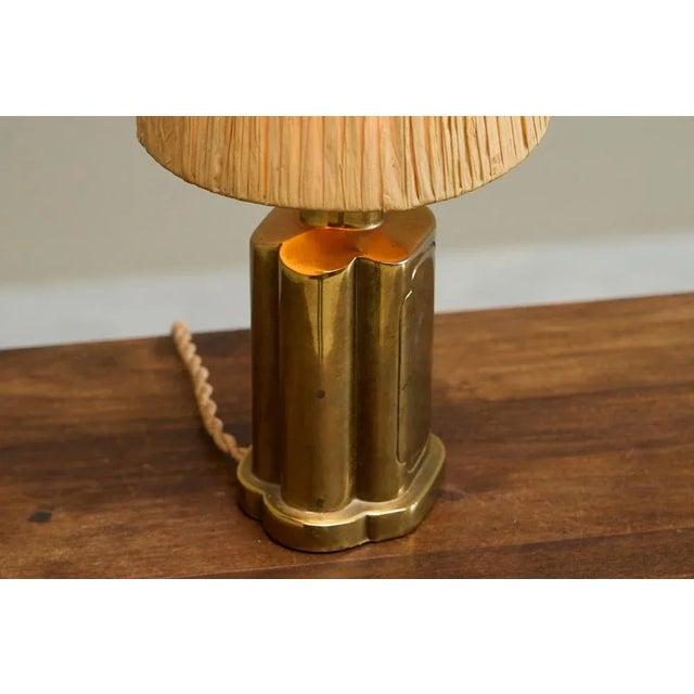 Art Deco Table Lamp in Patinated Brass with Raffia Shade, 1940s For Sale - Image 11 of 13