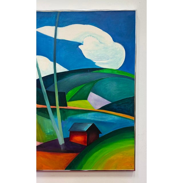 1978 Colorful Cubic Abstract Landscape Oil Painting on Canvas For Sale In Miami - Image 6 of 15