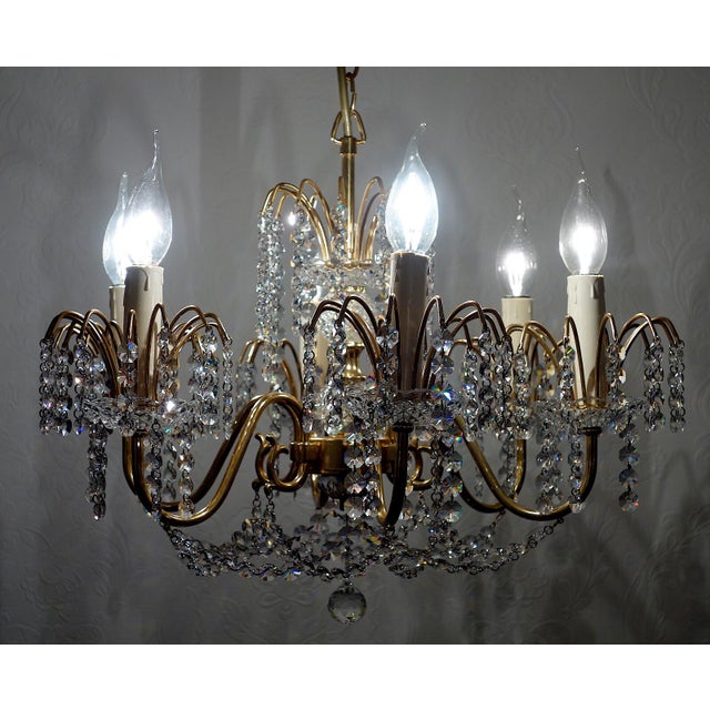 Metal Brass Lead Crystal 24K Gold-Plated Six-Light Chandelier from Sölken Leuchten, 1970s For Sale - Image 7 of 12