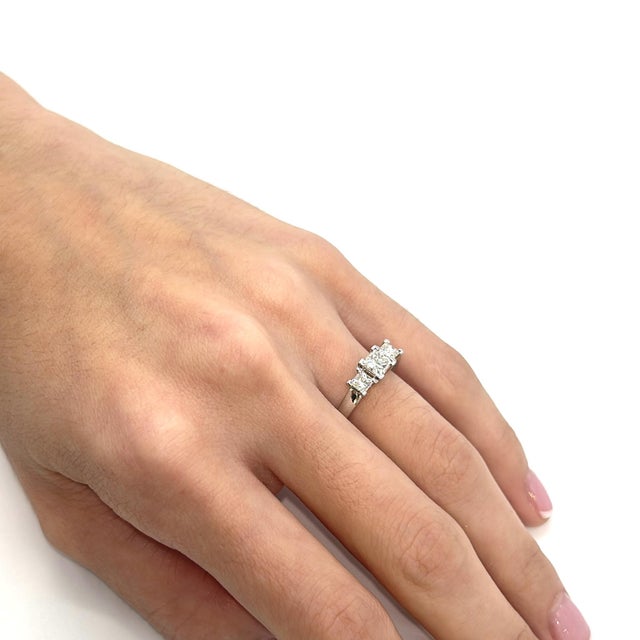 Platinum Three-Stone Ring With Princess Cut Diamond Diamonds - Size 7.75 For Sale In Phoenix - Image 6 of 7